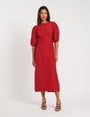 Red Puff Sleeve Hannah Midi Dress