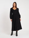 Black Cord Long Sleeve Flossie Midi Dress