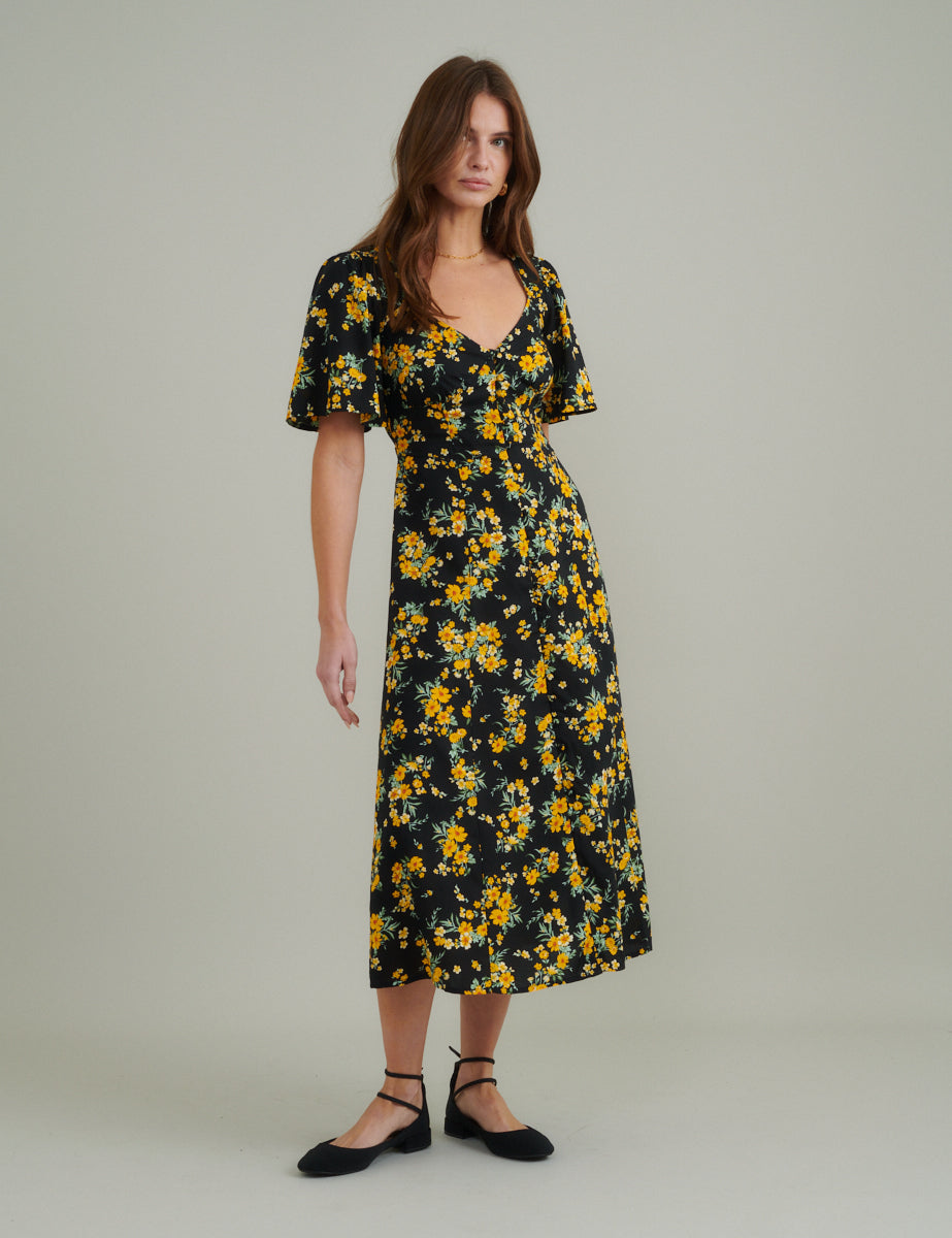 Black Floral Kimberly Midi Dress