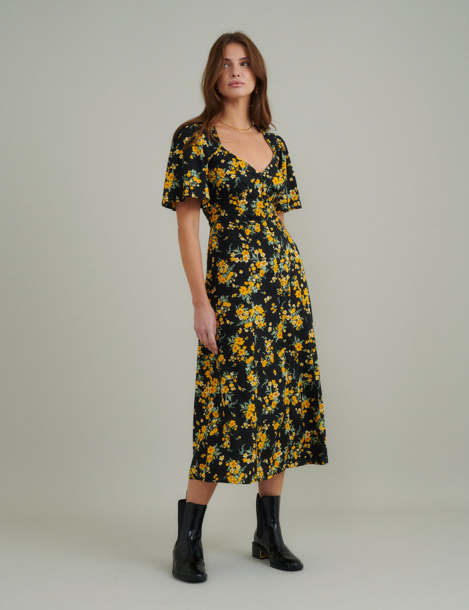 Black Floral Kimberly Midi Dress