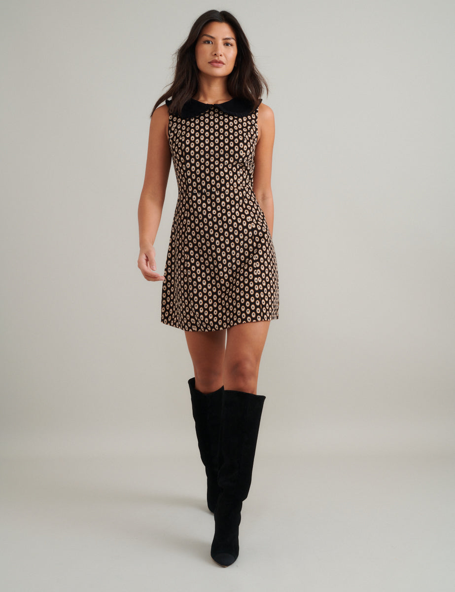 Black Printed Maple Pinafore Mini Dress