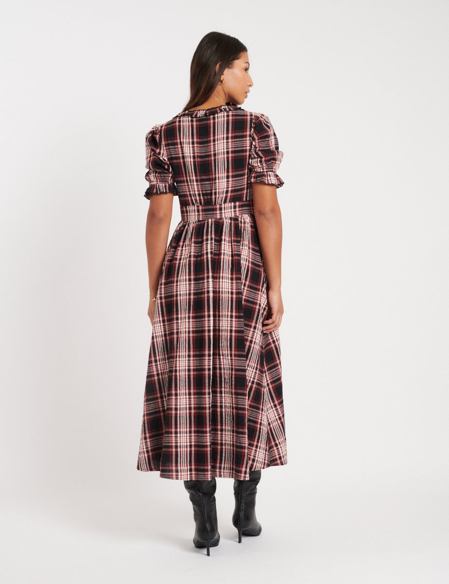 Red Check Flossie Midi Dress