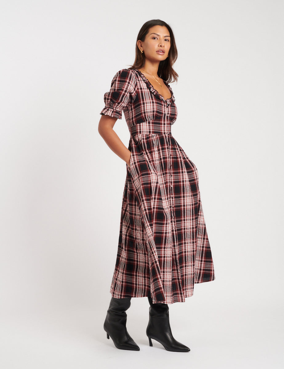 Red Check Flossie Midi Dress