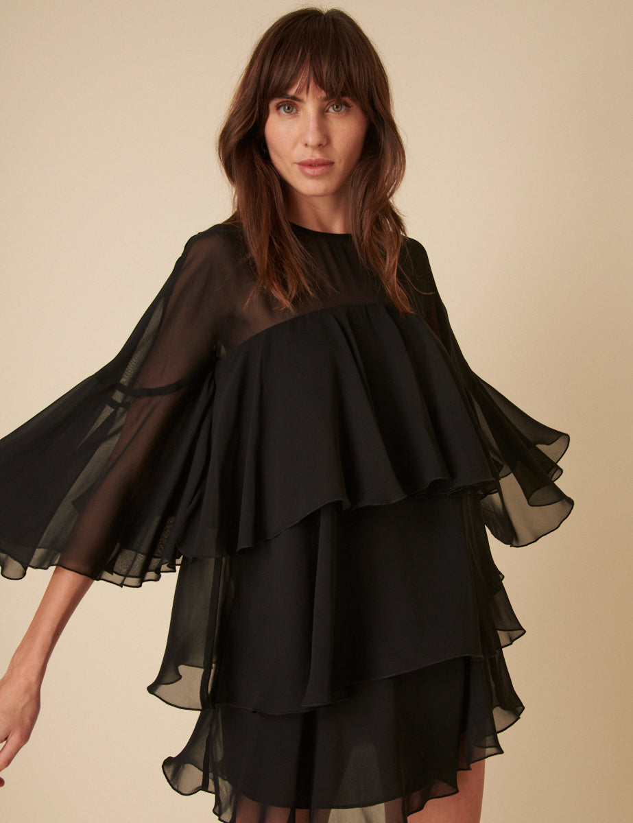 Black Ruffled Ret Mini Dress