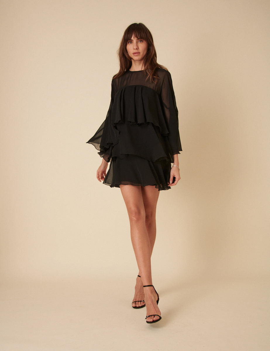 Black Ruffled Ret Mini Dress