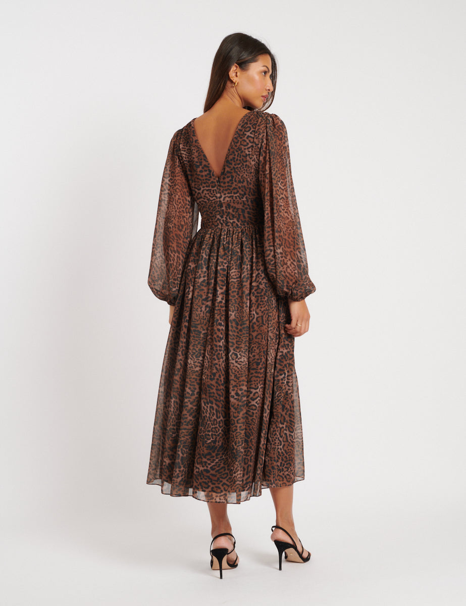 Leopard Print Chiffon Anya Midi Dress