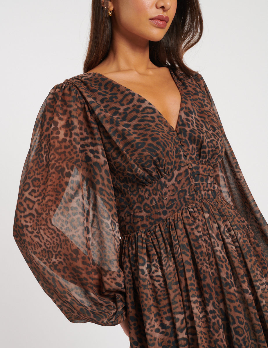 Leopard Print Chiffon Anya Midi Dress