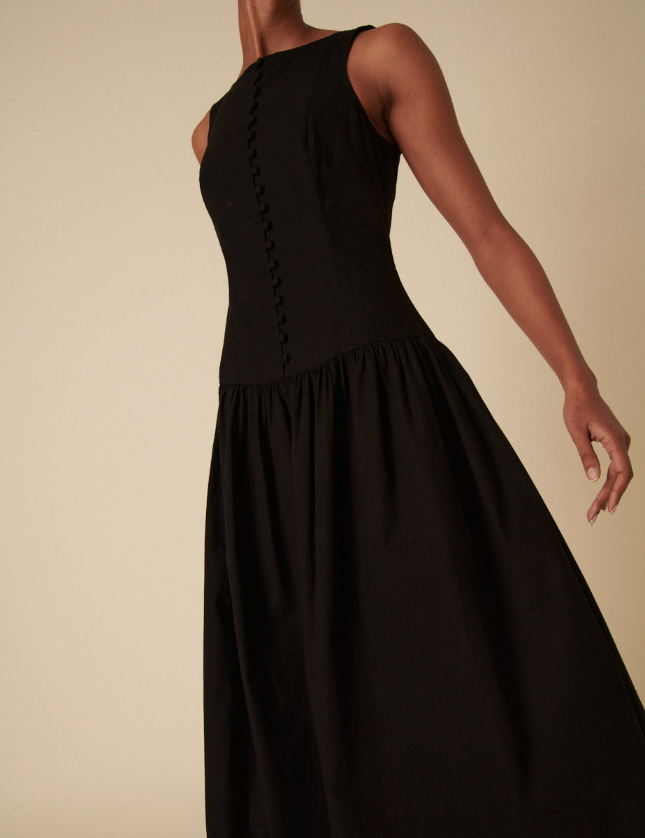 Black Drop Waist Claudia Midi Dress