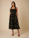 Black Floral Embroidered Dallas Midi Dress