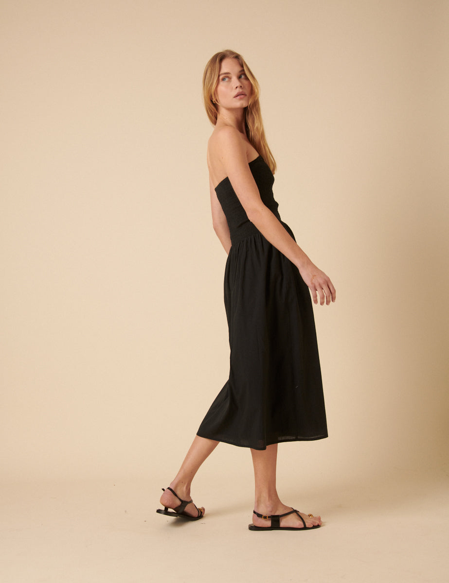 Secondary image ofBlack Shirred Bandeau Sylvia Midi Dress