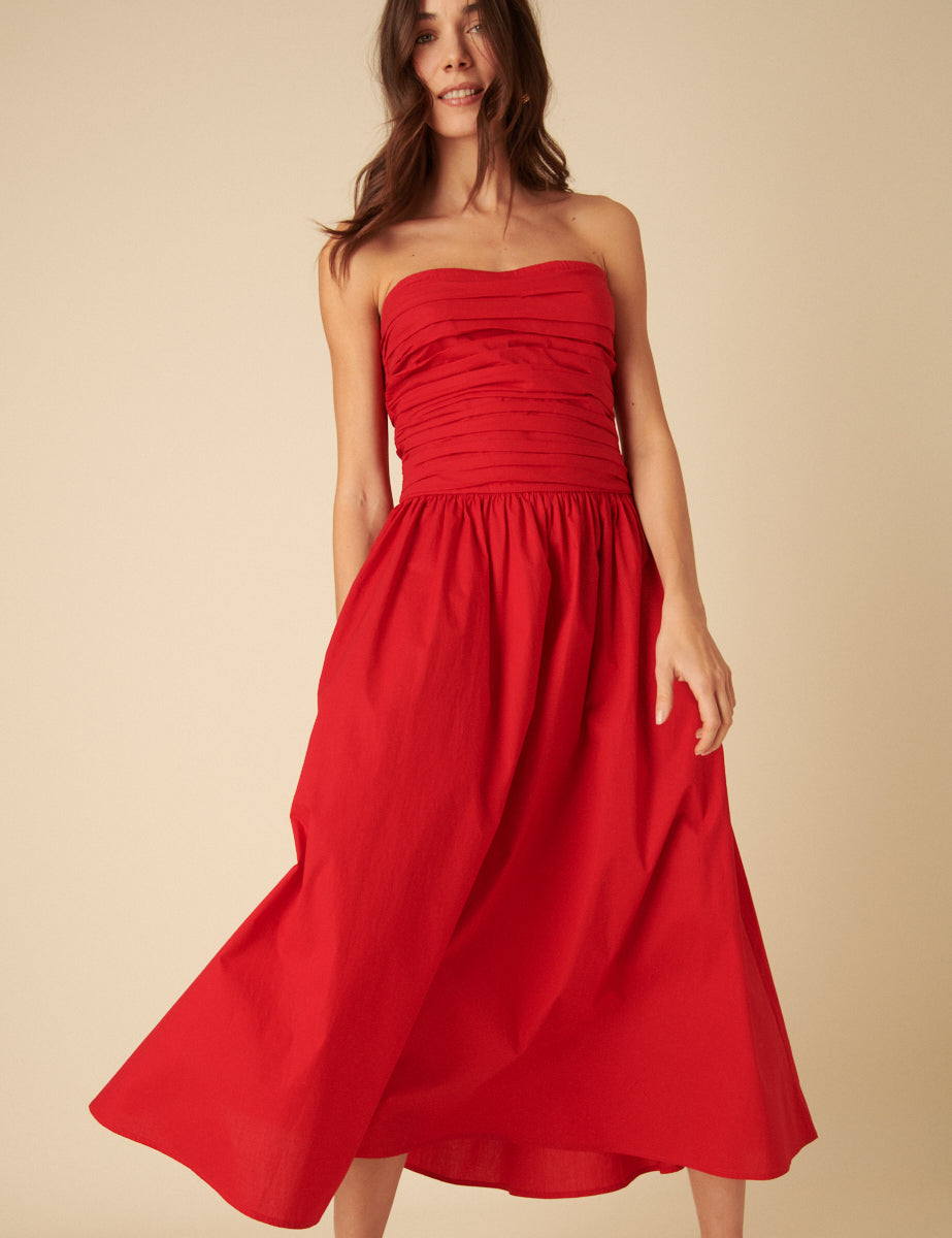 Red Bandeau Felicity Midi Dress