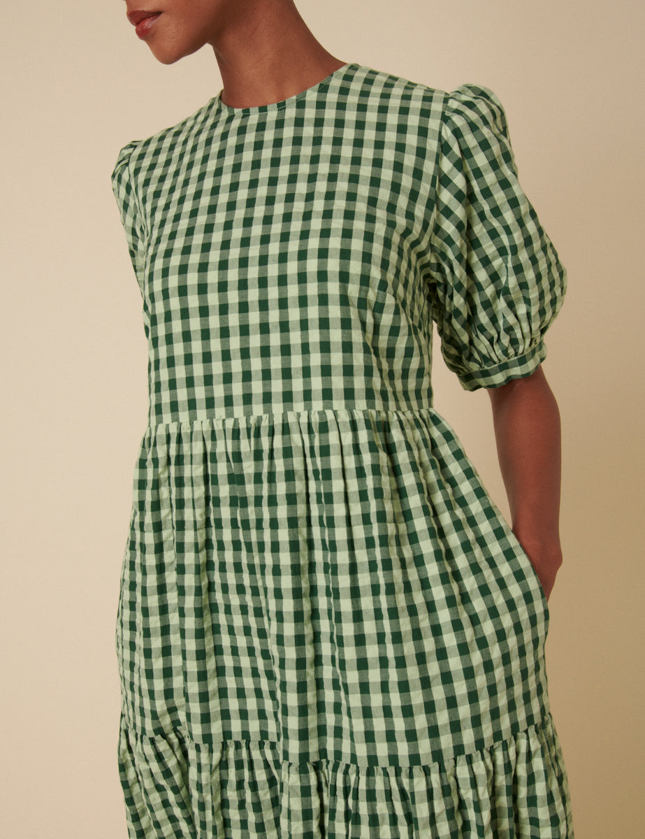 Green Gingham Tiered Rochelle Midi Dress