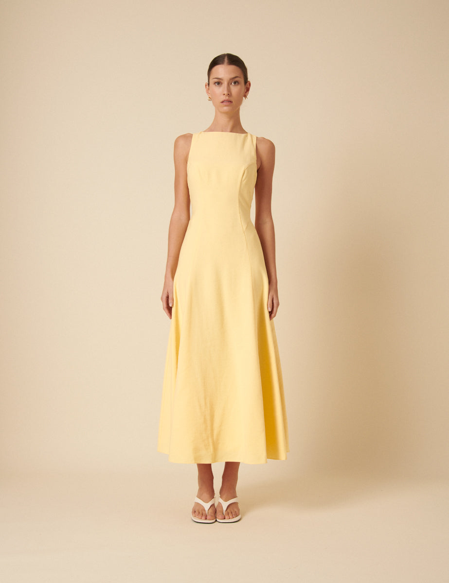 Butter Yellow Sleeveless Reign Midi Dress