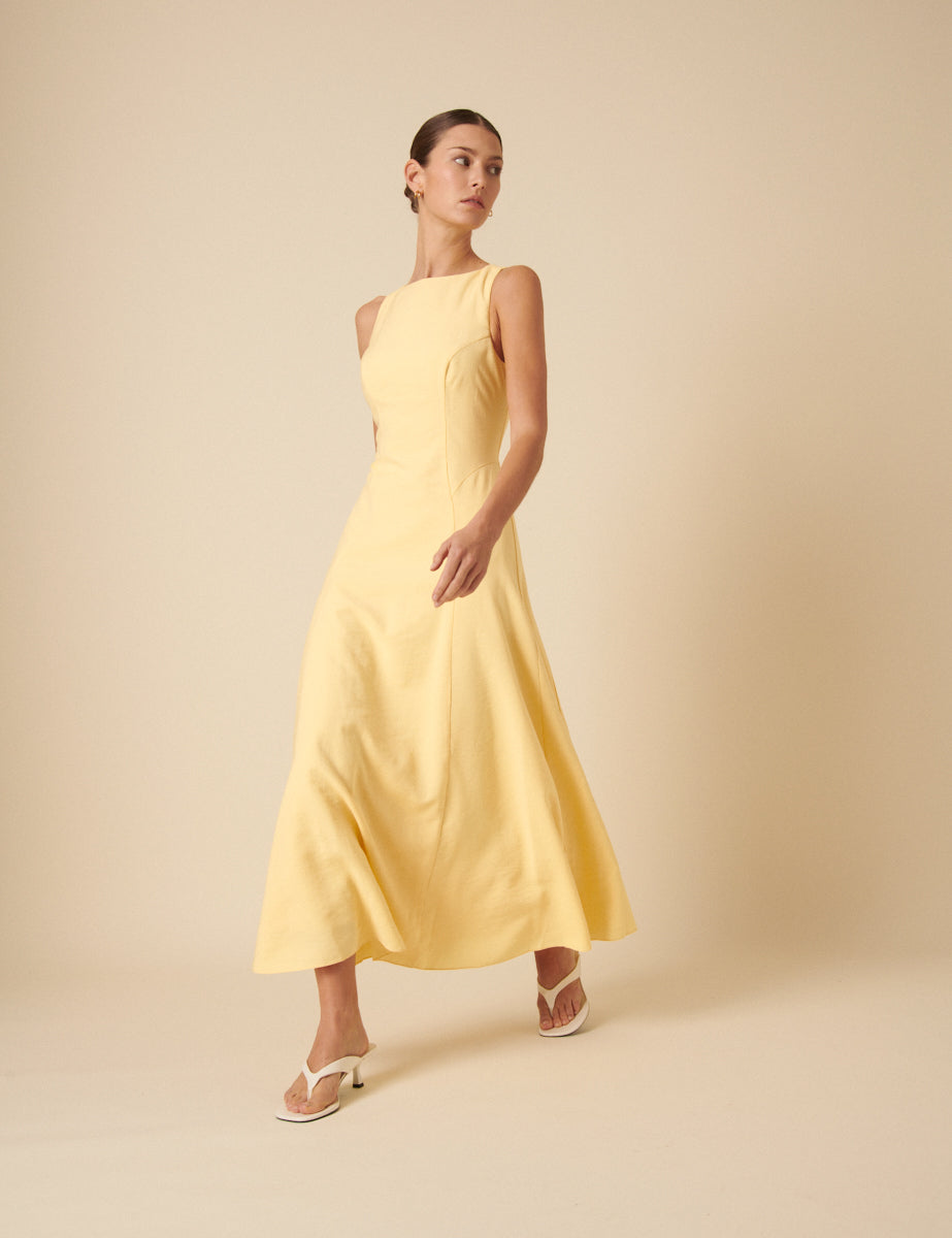 Butter Yellow Sleeveless Reign Midi Dress