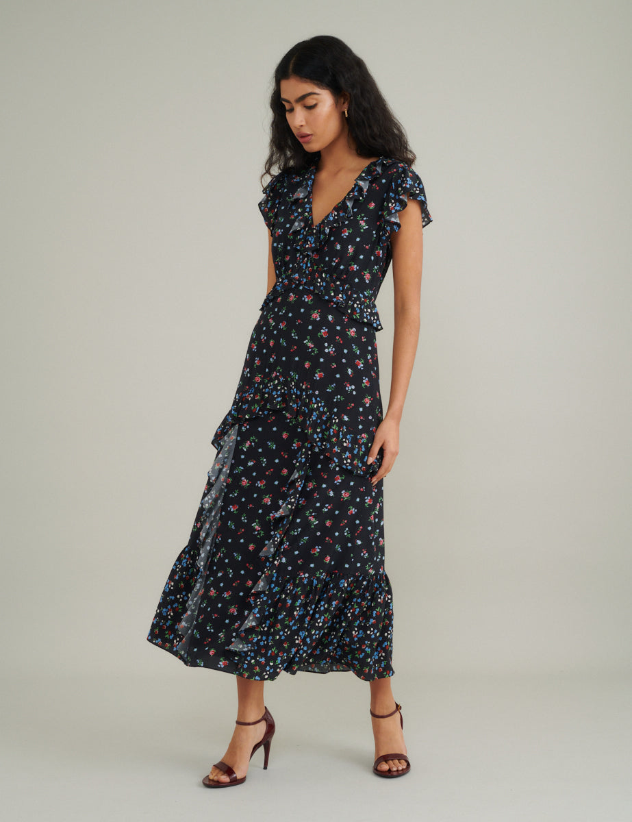 Black Floral Suvi Midi Dress