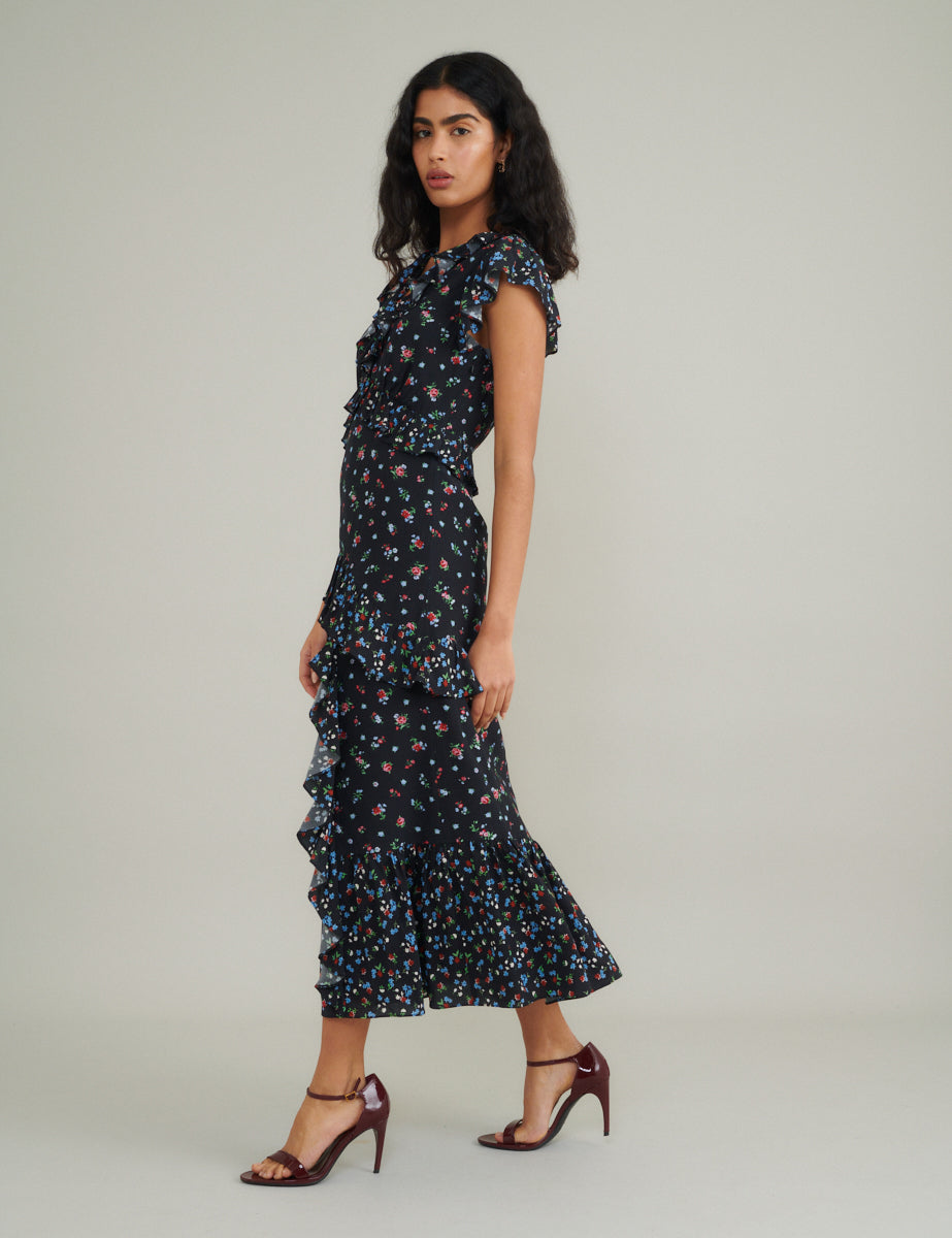 Black Floral Suvi Midi Dress