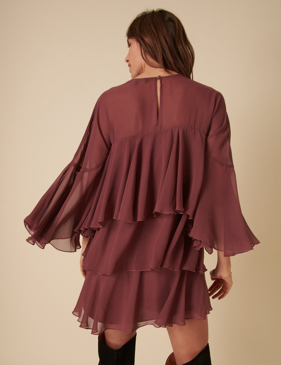 Burgundy Ruffled Ret Mini Dress