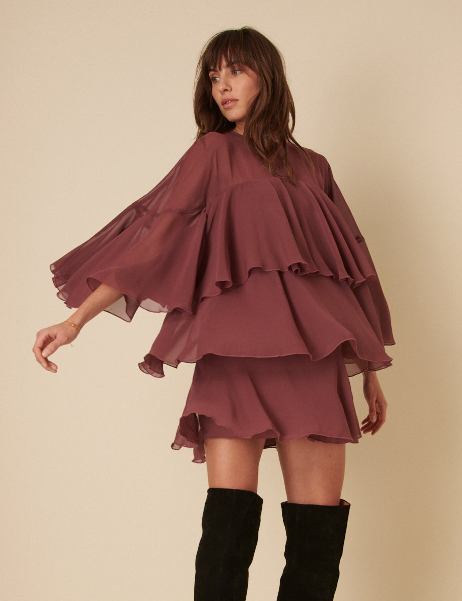 Burgundy Ruffled Ret Mini Dress