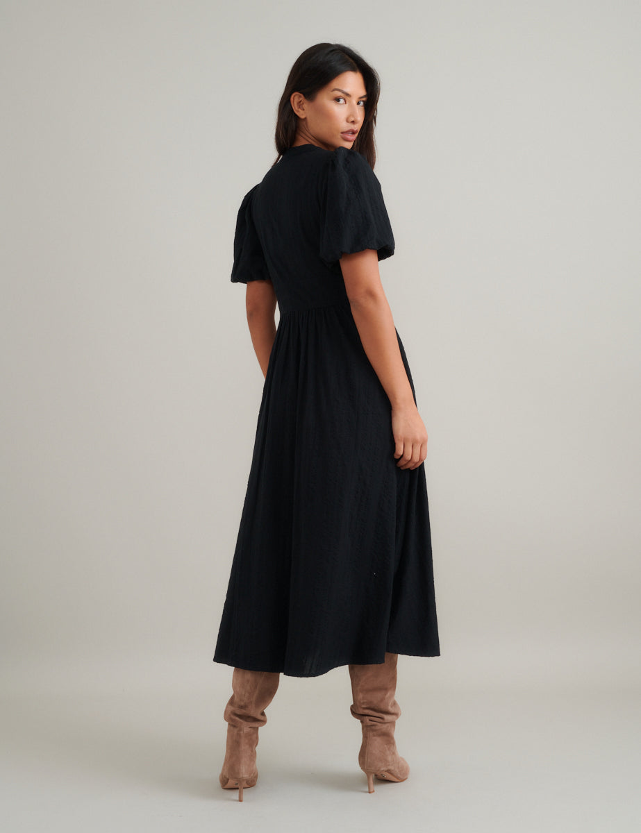 Black Short Sleeve Starlight Midi Dress