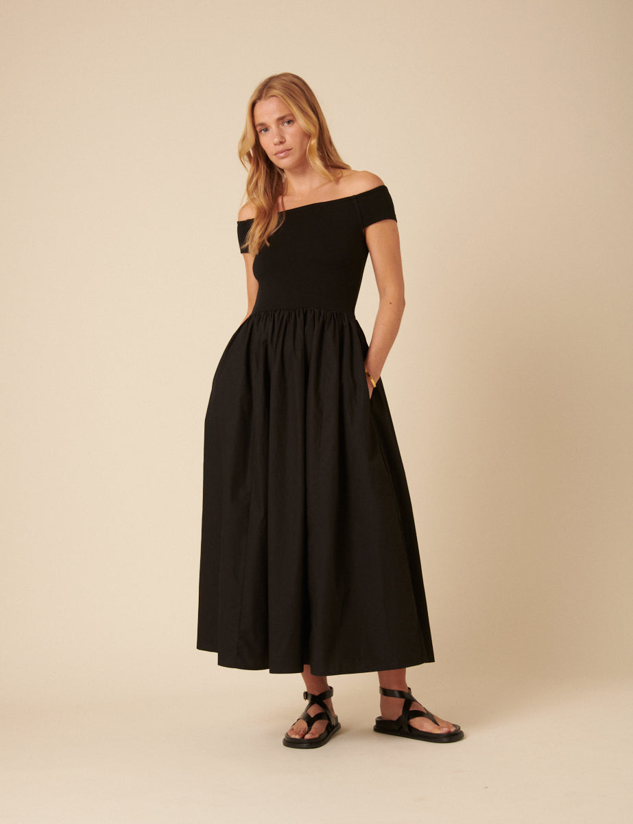 Black Bardot Midi Dress