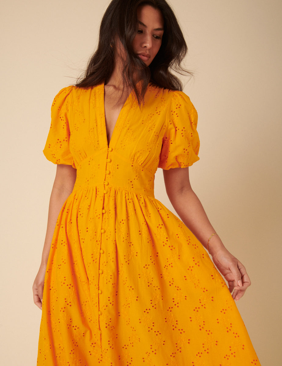 Orange Broderie Anglaise Starlight Midi Dress