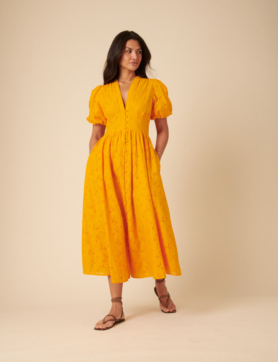 Orange Broderie Anglaise Starlight Midi Dress