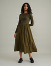 Green Striped Long Sleeve A-Line Penni Midi Dress