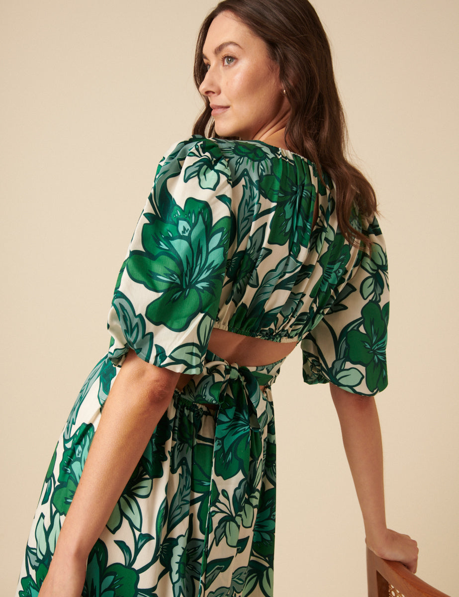 Green Floral Printed Zelda Midi Dress