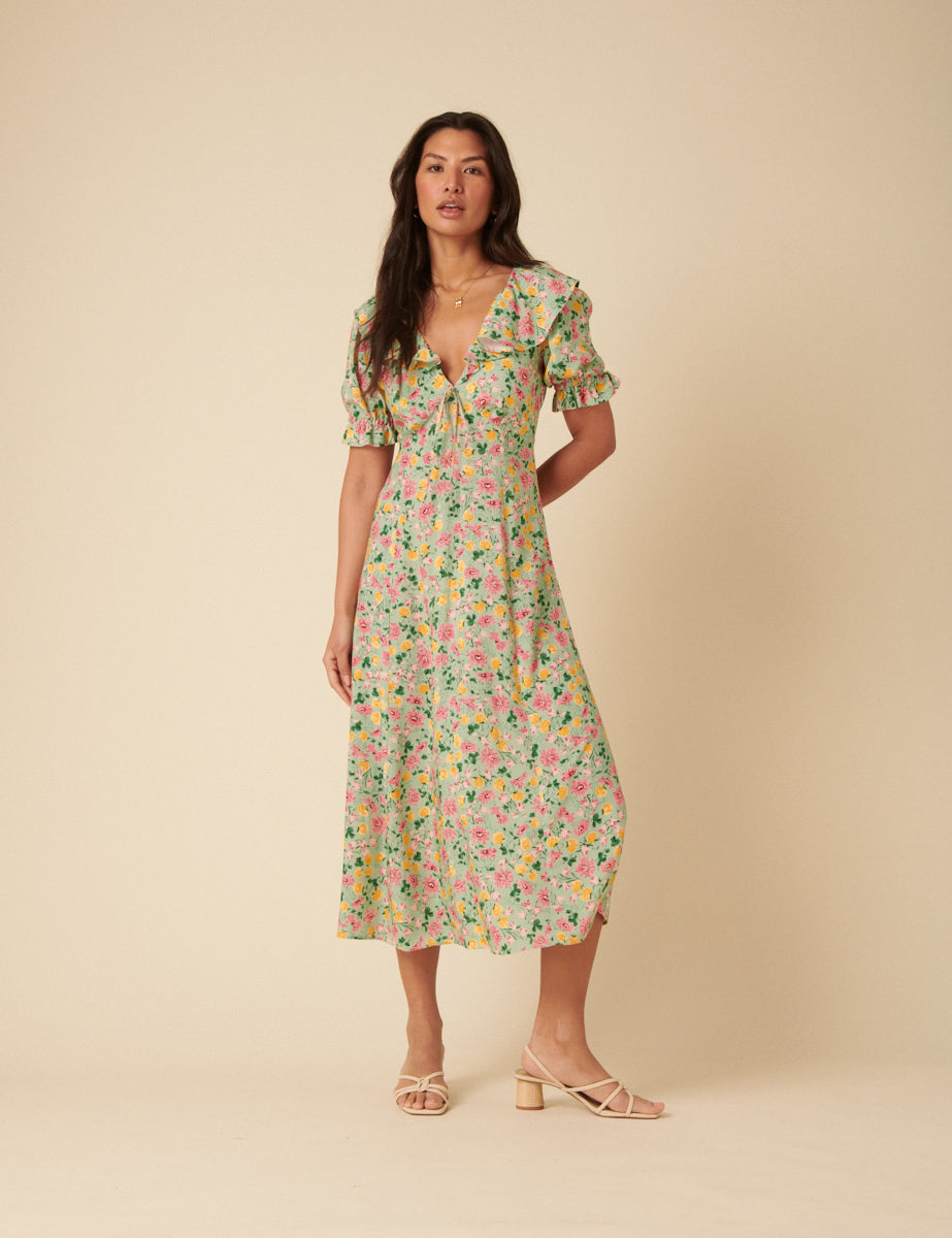 Green Floral Caitlin Midi Dress