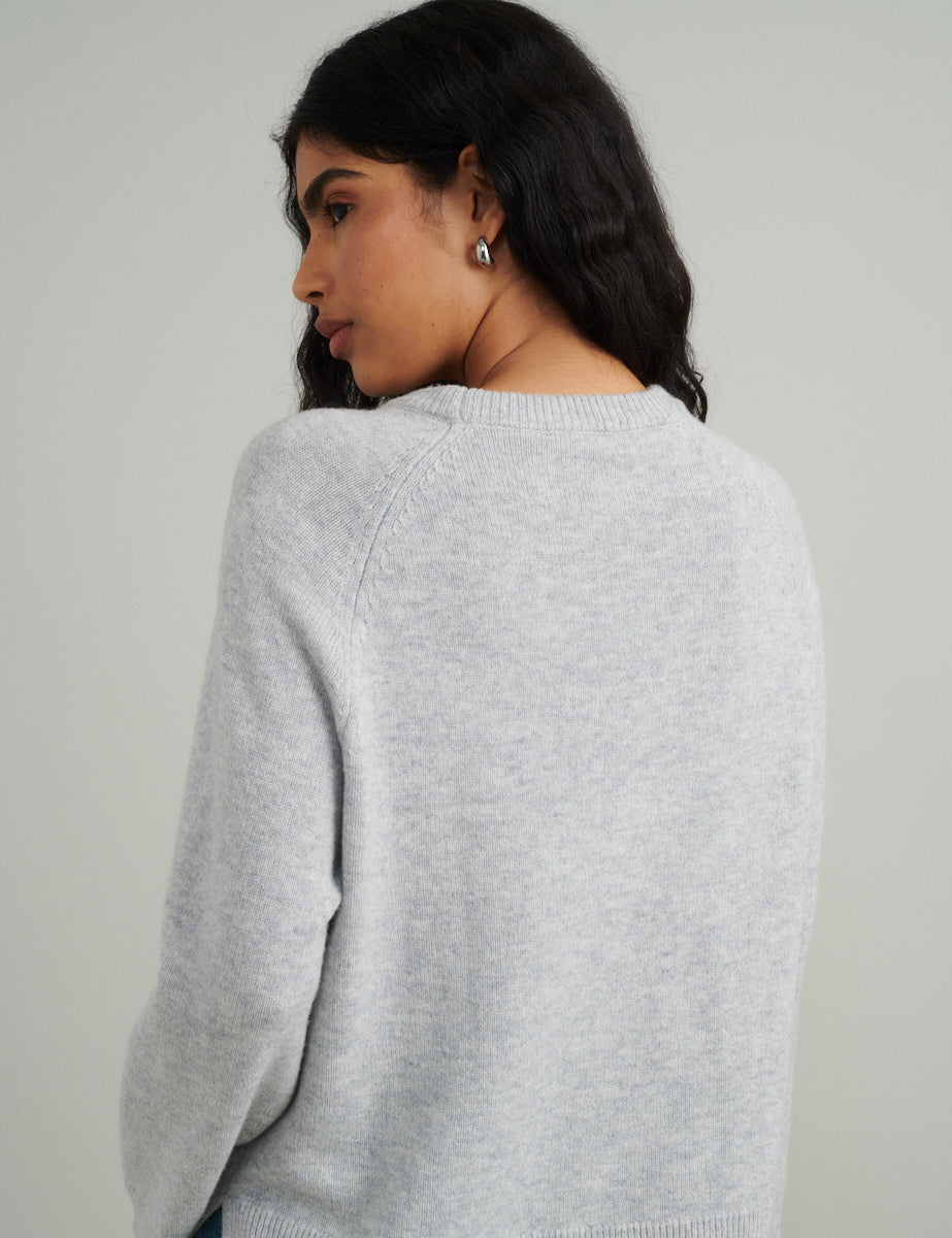 Grey Crew Neck Wool Knitted Jumper