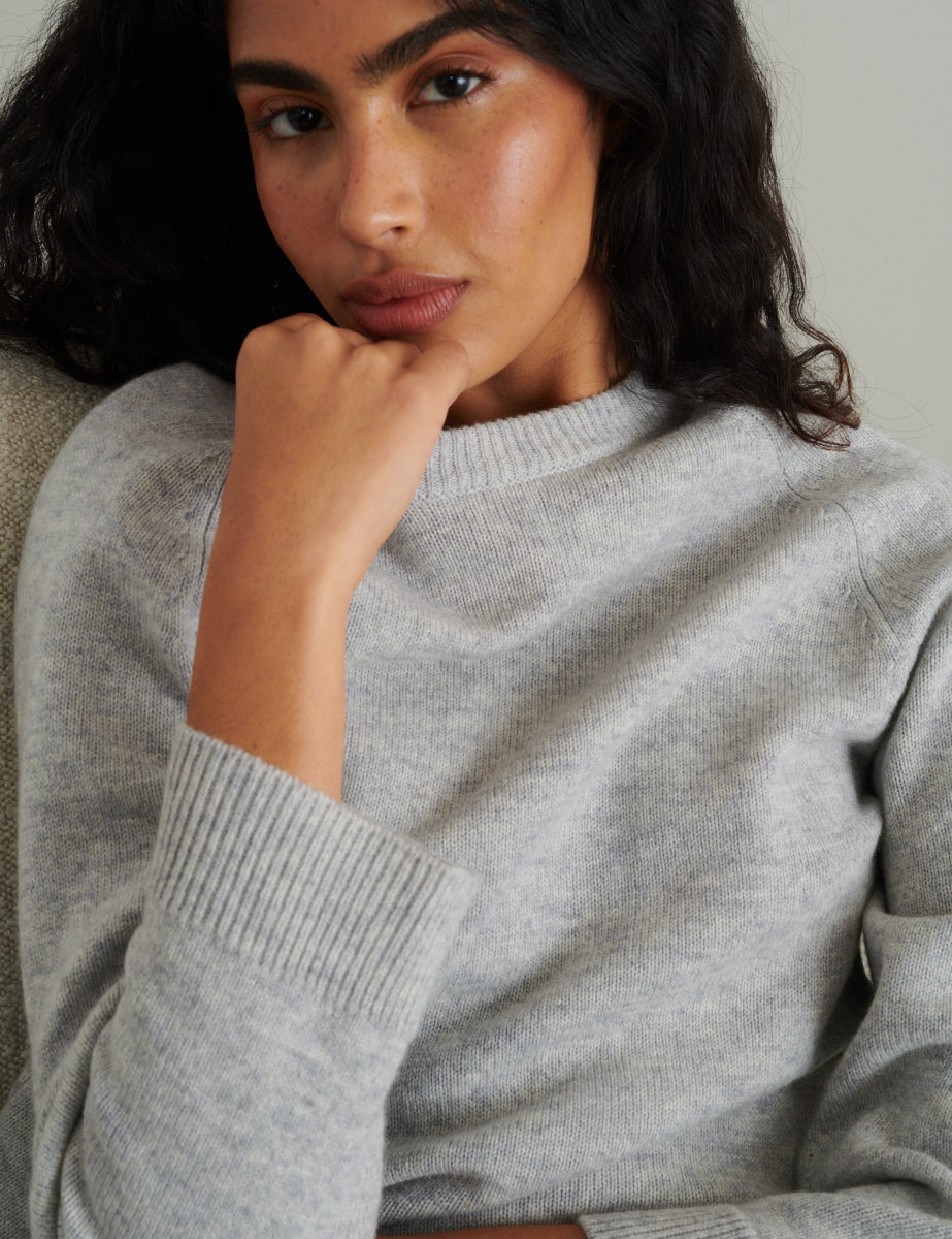 Grey Crew Neck Wool Knitted Jumper