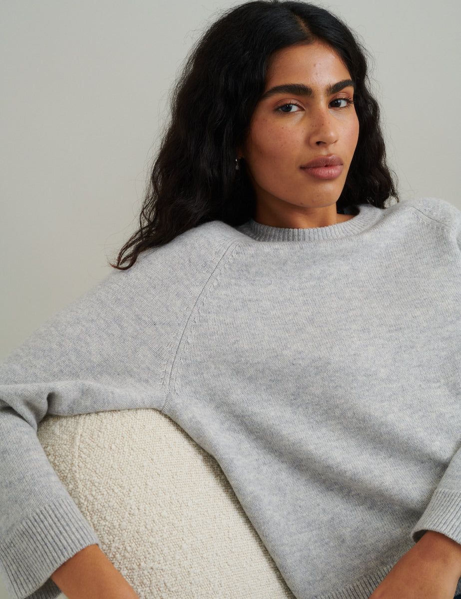 Grey Crew Neck Wool Knitted Jumper