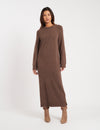 Brown Crew Neck Wool Knitted Midi Jumper Dress