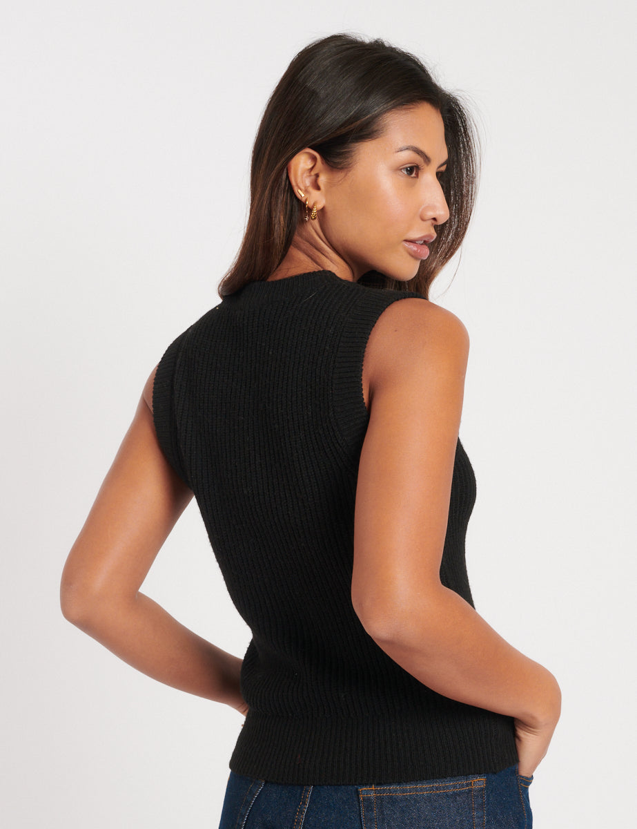 Black Ribbed Knitted Vest