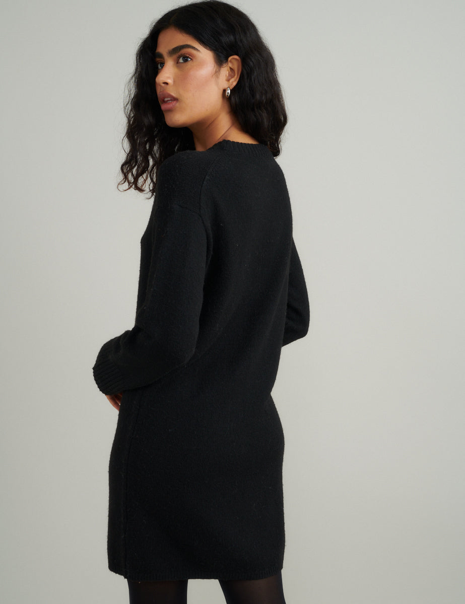 Black Knitted Mini Jumper Dress