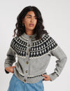 Grey Fair Isle Wool Blend Knitted Cardigan