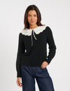 Black Broderie Anglaise Collar Knitted Jumper