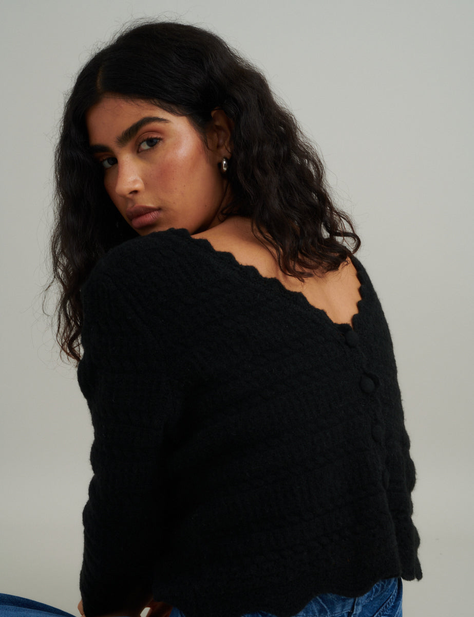 Black Pointelle Knitted Cardigan