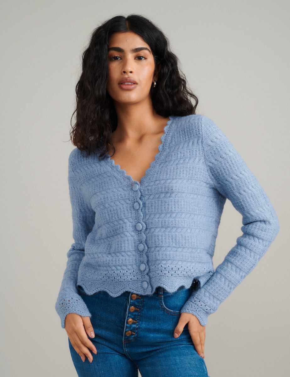 Blue Pointelle Knitted Cardigan