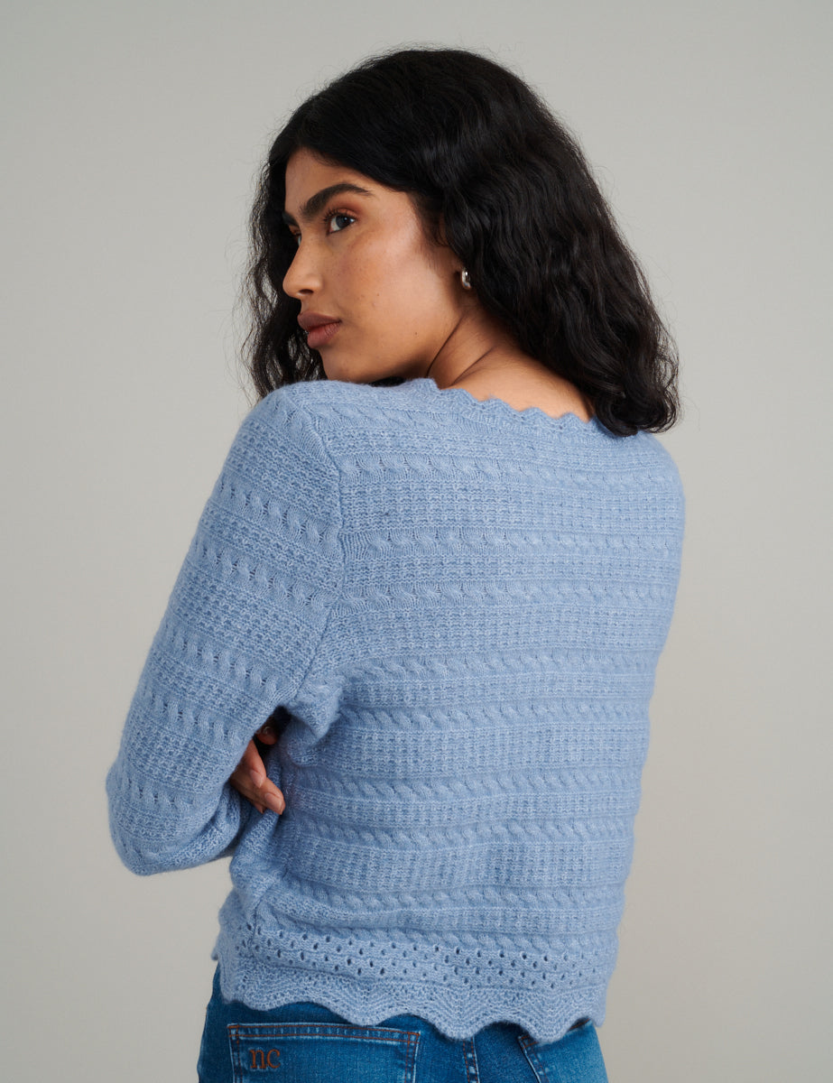 Blue Pointelle Knitted Cardigan