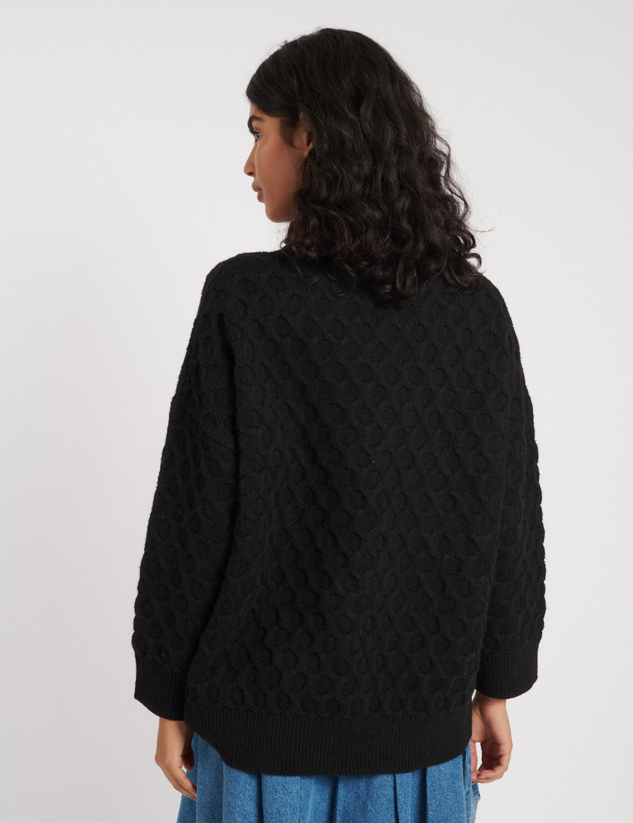 Black Crew Neck Cable Knitted Jumper