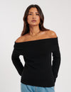 Black Knitted Bardot Jumper