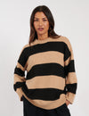 Black And Beige Striped Knitted Jumper