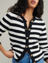 Black and White Stripe Textured Knitted Cardigan