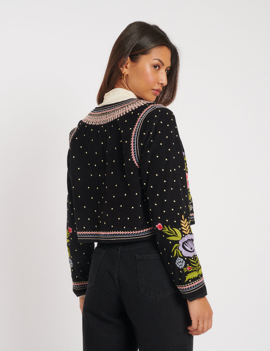 Black Embroidered Cord Jacket