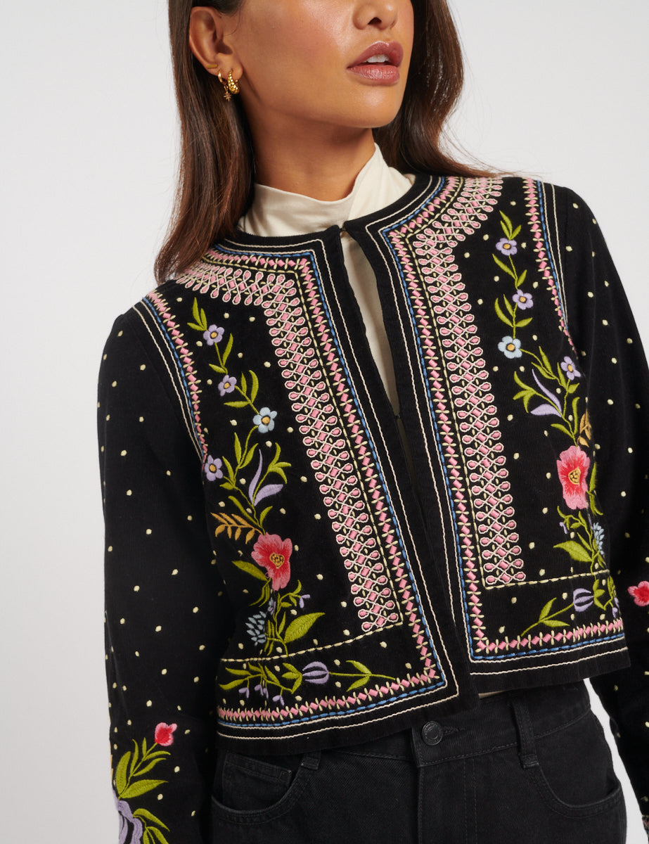 Black Embroidered Cord Jacket