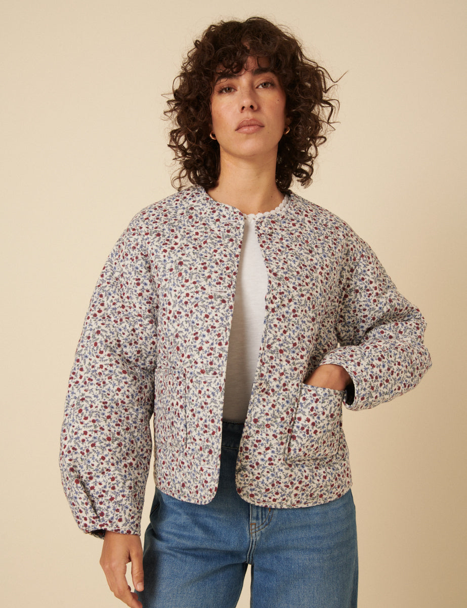Cream Floral Reversable Quilted Jacket