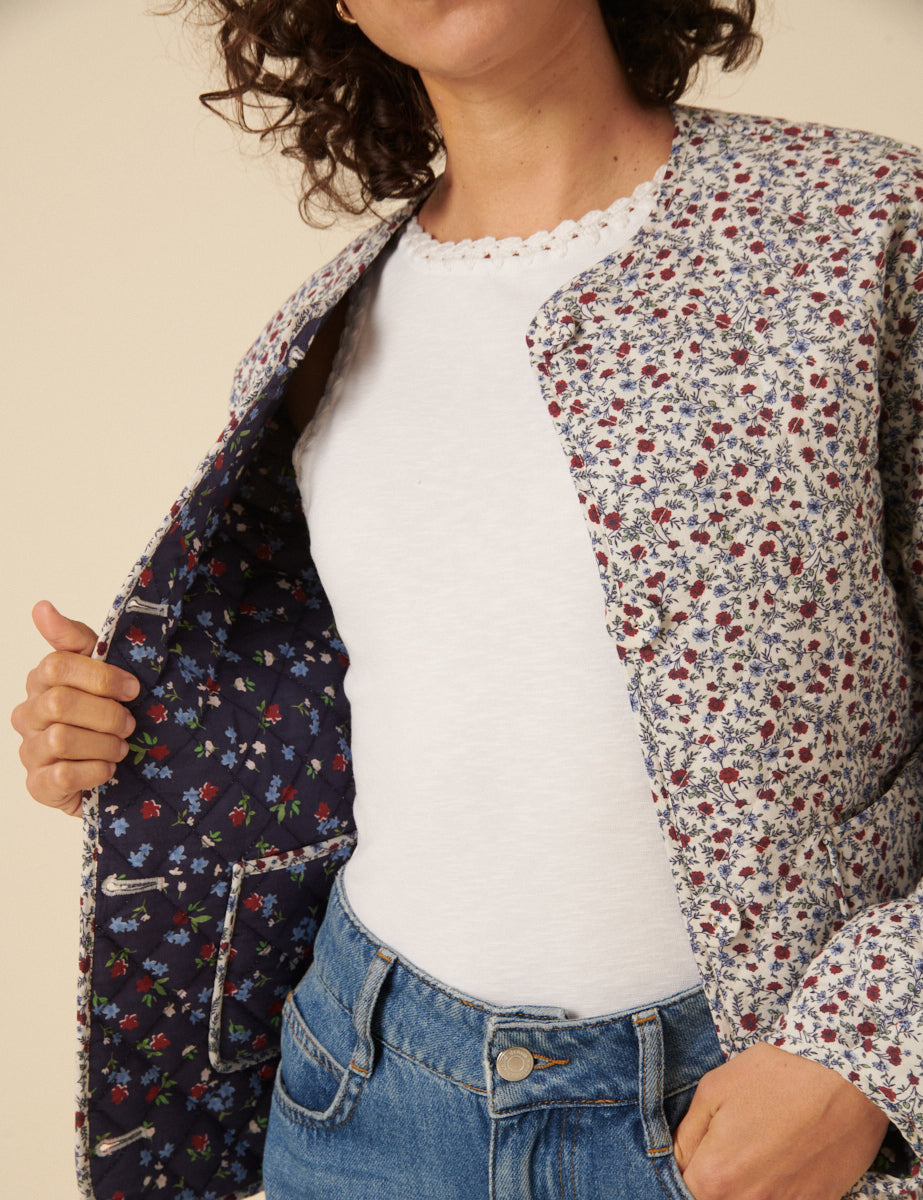 Cream Floral Reversable Quilted Jacket