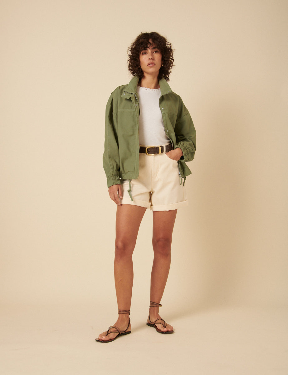 Khaki Cotton Cropped Jacket
