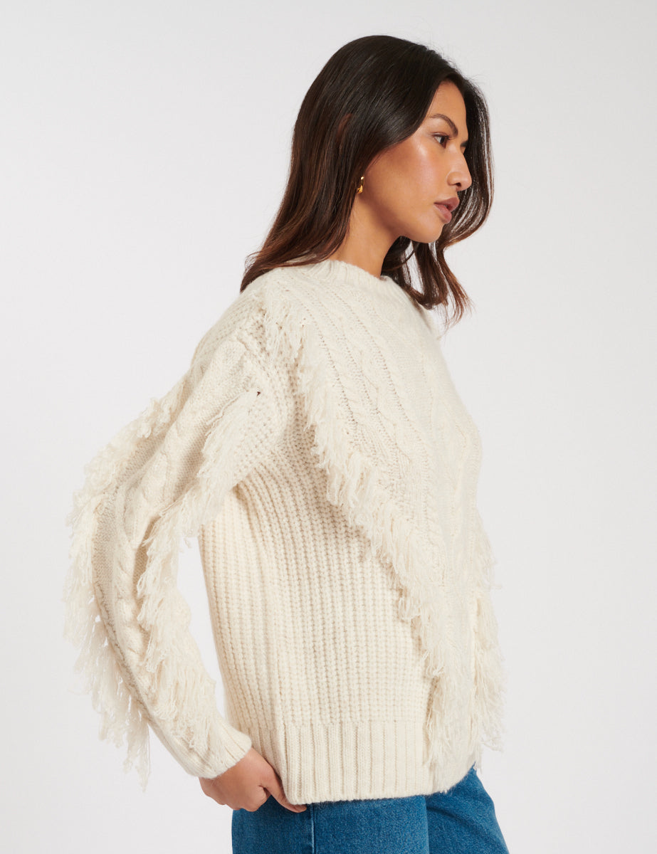 Cream Cable Knitted Fringe Jumper